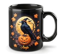 Smile lab Personalised Halloween Raven Crow Mug, Black Raven Gift for Raven Lover Women, Wild Animal Lover Gift, Halloween Decor Gifts, Custom Coffee Cup Ceramic Mug, Customized Gifts
