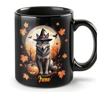 Smile Lab Personalised Halloween Wolf Mug, Gift for Wolf Lover, Custom Name Coffee Cup