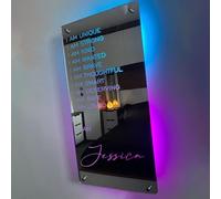 Smile Lab Personalised I AM Affirmations Name Mirror, LED Light Up Mirror, Bedroom Wall Decoration