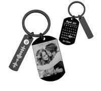 Smile lab Personalised Music Spotify Keychain with Calendar & Picture Valentine's Day Custom Photo Keyring Gifts for Couples
