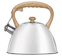 Smile MCN-12/B Kettle for All Cooking Types, Induction, 3 L, Stainless Steel, Non-Warming Handle Imitation Wood, Required Temperature Information, Whistle, Matt White, 18/10, Bialy