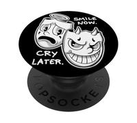 Smile Now Cry Later Angel Devil Happy Sad Vintage Cartoon PopSockets Adhesive PopGrip