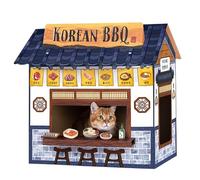 SMILE PAWS Cat Beds for Indoor Cats, Cardboard Cat House with Scratchers, Korean BBQ, Large Sturdy Cat Furniture Condo Cave Tent, Easy to Assemble Pet Toys Accessories Stuffs, Bunny Small Animals