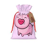 Smile Pink Pig Print Charming Gift Bag,Cloth Gift Bags With Drawstring,Perfect For Small Gifts And Jewelry