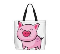 Smile Pink Pig Print Fashion With Zip Shoulder Bag Casual Handbag Shopper Bag For Work Travel