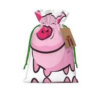 Smile Pink Pig Printed Drawstring Gift Bags,Various Sizes, Bulk Plastic Packaging Bags