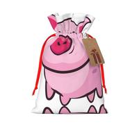 Smile Pink Pig Printed Drawstring Gift Bags,Various Sizes, Bulk Plastic Packaging Bags
