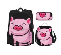 Smile Pink Pig School Bag Pencil Case Lunch Bag Combinationbackpack for Kids School Bookbag