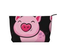 Smile Pink Pig Zipper Closure Corduroy Makeup Bag Multifunctional Organizer 22x7x17cm for Travel Camping Vacation Fitness