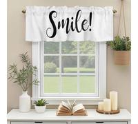 Smile Quote Valances for Windows, Black White Simple Rod Pocket Valance Short Window Treatments Curtains for Kitchen Bathroom Bedroom Decor, 42 x 18 Inches