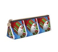Smile Snow Man Print Triangle Pencil Case Leather Pen Pouch Cosmetics Bags Desk Stationery Organizer Box Holder For Office Women Men