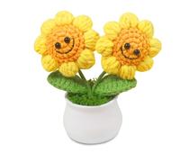 Smile Sunflower Gift for Women, Crochet Flowers Mini Get Well Soon Gifts for Women, Handmade Knitted Flowers Emotional Support Gift for Mother's Day, Positive Artificial Crochet Sunflowers Potted