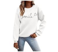 Smile Sweatshirt Women Funny Letter Print Pullover Top Casual Crewneck Long Sleeve Tee Shirt Plus Size Fall Winter Oversized Pullover Fashion 2024 Y2k Clothes White