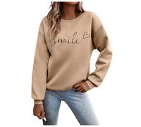 Smile Sweatshirt Women Funny Letter Print Pullover Top Casual Crewneck Long Sleeve Tee Shirt Plus Size Fall Winter Oversized Pullover Fashion 2024 Y2k Clothes Khaki