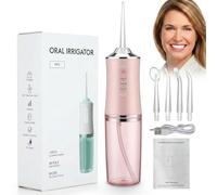 Smile Therapy Kids Sonic Water Flosser - Water Flosser for Kids with 4 Nozzles and 3 Pressure Modes, Cordless Flosser USB Rechargeable for Braces and Sensitive Gums (Pink)