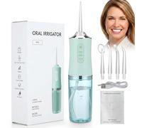 Smile Therapy Kids Sonic Water Flosser - Water Flosser for Kids with 4 Nozzles and 3 Pressure Modes, Cordless Flosser USB Rechargeable for Braces and Sensitive Gums (Green)