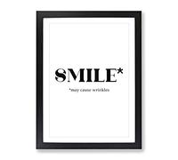 Smile Typography Quote Framed Print | A2 Black Framed Wall Art | Ready to Hang | Modern Positive Affirmations Picture | Living Room Bedroom Lounge Office