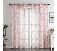 SMILE WEAVER Blush Pink Sheer Curtains 72 inch Length for Living Room,Floral Curtains Light Filtering Voile Linen Textured Rod Pocket Semi Sheer Window Drapes for Bedroom/Kitchen,2 Panels