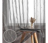 SMILE WEAVER Grey Sheer Curtains 95 Inch Long for Living Room,Privacy & Light Filtering Semi Sheer Curtain with Star Print Design,Lightweight Voile Transparent Bedroom Window Drapes,2 Panels