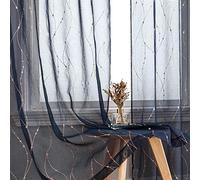 SMILE WEAVER Navy Sheer Curtains 54 Inch Long for Living Room,Privacy & Light Filtering Semi Sheer Curtain with Star Print Design,Lightweight Voile Transparent Bedroom Window Drapes,2 Panels