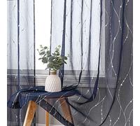 SMILE WEAVER Navy Sheer Curtains for Living Room 63 Inch Long,Rod Pocket Light Filtering Curtain-Lightweight Voile Transparent Semi Sheer Window Drapes for Bedroom/Kitchen,Set of 2 Panels