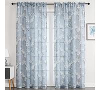 SMILE WEAVER Sheer Curtains 84 inches Length for Living Room 2 Panels,Blue Light Filtering Curtains,Floral Semi Sheer Curtain Voile Linen Textured Rod Pocket Kitchen Window Drapes for Bedroom