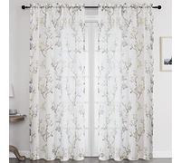 SMILE WEAVER White Sheer Curtains 72 inch Length 2 Panels for Living Room,Floral Semi Sheer Curtain-Rod Pocket Voile Linen Textured Privacy Light Filtering Window Drapes for Bedroom/Kitchen