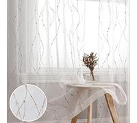 SMILE WEAVER White Sheer Curtains 84 Inch Long 2 Panels for Living Room,Semi Sheer Linen Voile Curtain,Star Gold Foil Printed Light Filtering Window Drapes for Bedroom/Kitchen