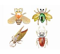 smile wood Insect Themed Brooch Set for Women - 4 Pcs Rhinestone Bee Beetle Cicada Longicorn spider Pin, Vintage Animal Lapel Pin for Coat Bag Hat, Nature Jewelry Gift for Mom Daughter Sister Friend