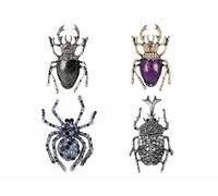 smile wood Insect Themed Brooch Set for Women - 4 Pcs Rhinestone Bee Beetle Cicada Longicorn spider Pin, Vintage Animal Lapel Pin for Coat Bag Hat, Nature Jewelry Gift for Mom Daughter Sister Friend