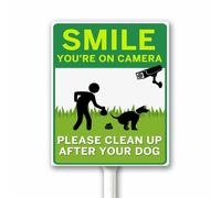 Smile You're On Camera No Dog Poop Sign, Pick It Up Garden Yard Decor, Be a Good Neighbor No Pooping Metal Plaque with Stake 20x30 CM Rust Free Aluminum