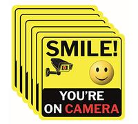 Smile You're On Camera Sign, Double-Sided 6 Pack 6"x6" Vinyl Decals for Video Surveillance Signs in/Outdoor, Laminated for UV & Water, Warning Signs, Security Signs, Camera Sign