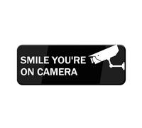 Smile You'Re On Camera Sign For House Door, Plastic Self-Adhesive Signs For Business Home, 10X3 Inches Acrylic For Office Gate Window, No Fade Rust Free