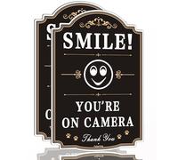 Smile You're On Camera Signs Video Surveillance 12 x 8 Inches Warning Metal Rust-Free Aluminum Outdoor Use 2 Pack