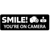 Smile! You're on Camera Vinyl Sticker | Car Bumper Sticker | Campervan sticker | House Sticker | CCTV, Dash Cam, Security Camera | Funny Gift | Car, Window, Door, Letterbox, Outbuilding | 190mm x 60mm