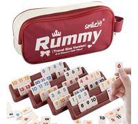 Smilejoy Mini Rummy Cube Six Player Edition, Travel Rummy Game Set with Portable Canvas Bag,Classic Board Game for Adults and Kids |160 Tiles|6 Playing Racks|1 Dice (2-6 Player)