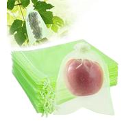 SmileLucky 100PCS Fruit Protection Bags with Drawstring, 15x20cm Green Organza Produce Bags for Fruit Trees, Mesh Netting for Garden Protection