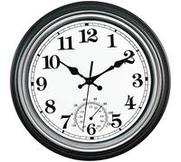 SMILEMARY 12-Inch Indoor/Outdoor Retro Silent Non-Ticking Waterproof Wall Clock with Thermometer,Battery Operated Quality Quartz Round Clock Wall Decorative for Patio/Home