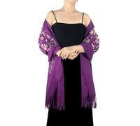 SmilerSmile Women's Oversized Cashmere Feel Winter Scarf Embroidered Pashmina 78"x27", Dark Purple, 78x27 inches