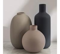 Smiletag Ceramic Modern Farmhouse Vase, Neutral Small for Table, Living Room, Shelf, Bookshelf and Entryway Décor, Set of 3