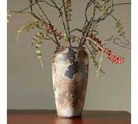 Smiletag Rustic Terracotta Gourd Vase for Home Decor, Large Neutral Ceramic Vase with Textured Rust Finish