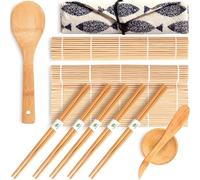 SmileTools No Plastic Bamboo Sushi Making Kit, Sushi Roller, 2 Bamboo Sushi Rolling Mats, 5 Pairs Chopsticks, Sauce Dish, Rice Paddle - Natural Sushi Maker Set for Beginners DIY Sushi at Home