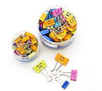 Smiley Binder Paper Clips, 25mm Small Bull Clips Smiling Face Coloured Metal Foldback Picture Clamps for Office School (45 Pcs)