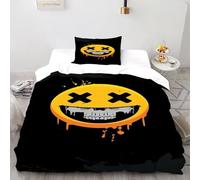 Smiley Emoji Bedding Set for Ultra Soft Reversible Smiling Face Duvet Cover Set 2 Pcs for Children Teens And Adults -1 Pillow Shams, Single（135x200cm）