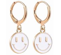 Smiley Face Earrings Huggie Hoop Y2K Preppy Happy Lightning Bolt Heart Star Small Dangle Colorful Gold White Red Pink Yellow Blue Jewelry, Zinc, No Gemstone