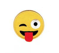 Smiley Face Emoji Winking with Tongue - Embroidered Iron on Patch