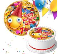 Smiley Face Happy Birthday Personalised 7.5 INCH Edible Icing Cake Topper Decoration A044