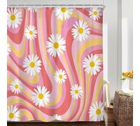 Smiley Face Pink Daisy Shower Curtain Set Flower Yellow Boho Bathroom Decor