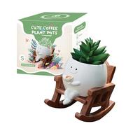 Smiley Face Planter Cute Coffee Pots Indoor Outdoor Unique Planter for Succulent Plants Live with Drainage Hole Gift Idea for Mother and Thank You Christmas