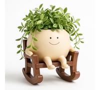 Smiley Face Planter Pot with Rocking Chair Base, Large Size, Resin Indoor Outdoor Flowerpot for Succulents, Cacti, String of Pearls, Fun Decorative Gift for Home, Garden, Desk, Kids’ Rooms
